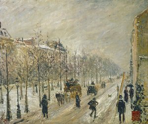 雪の下の大通り、1879 作： Camille Jacob Pissarro